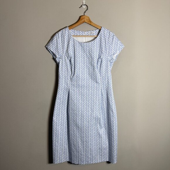 Peserico Geometric Print Sheath Dress Womens IT 44 US 8 Blue White Made in Italy - Picture 2 of 13